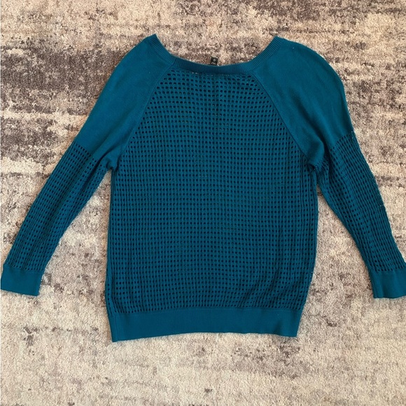 Express Teal Crew Neck Sweater with Holes for Accent Layer - Picture 4 of 4